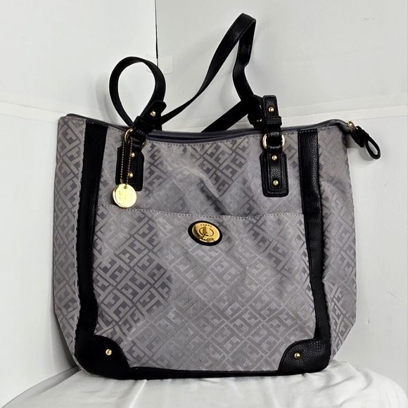 Tommy Hilfiger EUC tote bag double handles Large grey black - Picture 1 of 17